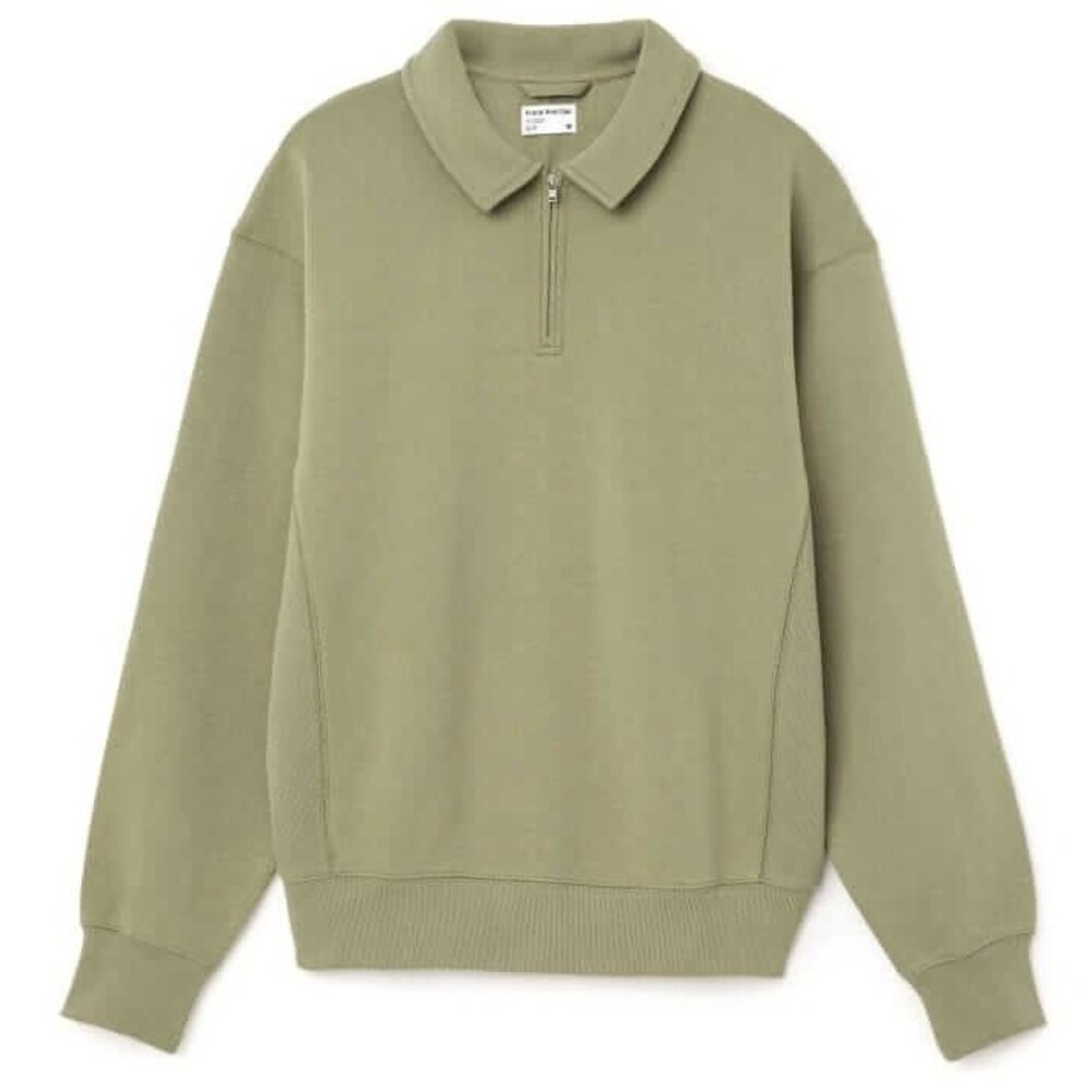 Frank and Oak Sweatshirt Mens Medium Green Quarter Zip Pullover Collared Knit